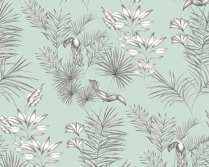 OHPOPSI Toucan Toile Duck Egg Wallpaper WLD53113W
