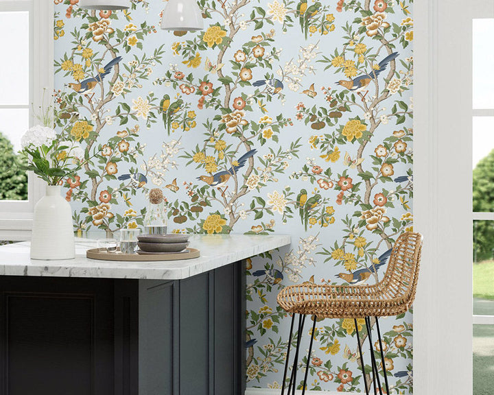 Sanderson Chinoiserie Hall Wallpaper Dawn Blue/Persimmon