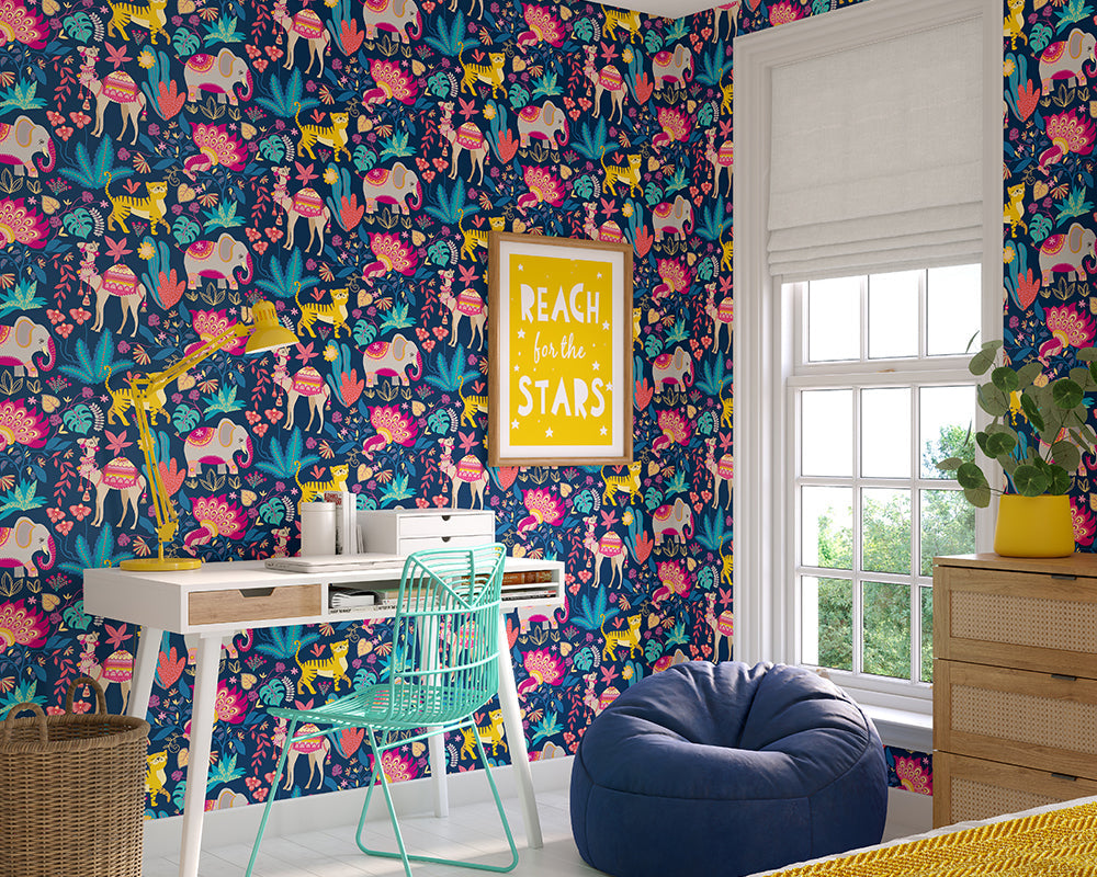 OHPOPSI Samba Safari Wallpaper in a bedroom