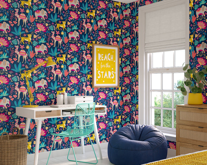 OHPOPSI Samba Safari Wallpaper in a bedroom