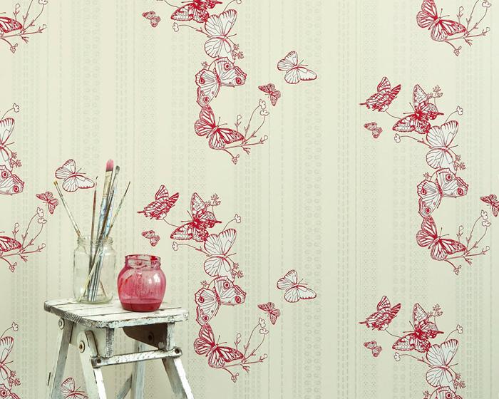 Barneby Gates Bugs & Butterflies in Raspberry Wallpaper BG0100301