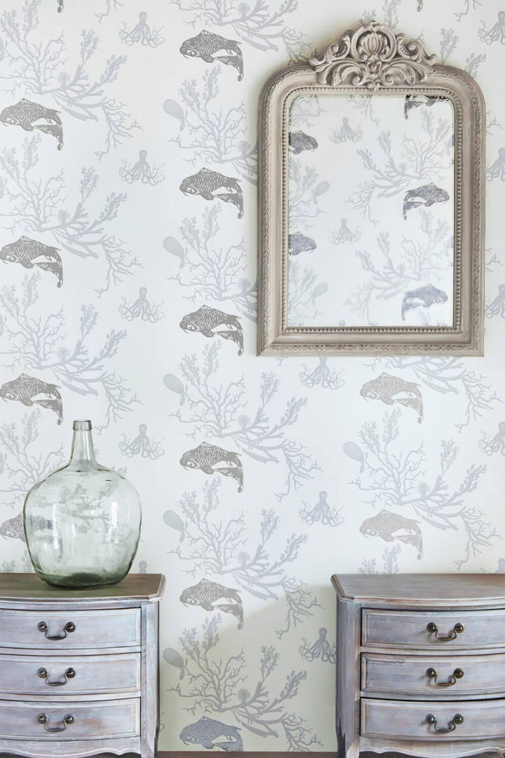 Barneby Gates Coral in Pale Grey/Silver Wallpaper BG0900202