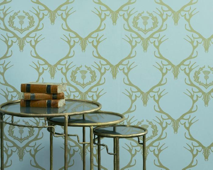 Barneby Gates Deer Damask in Duck Egg Blue Wallpaper BG0100401