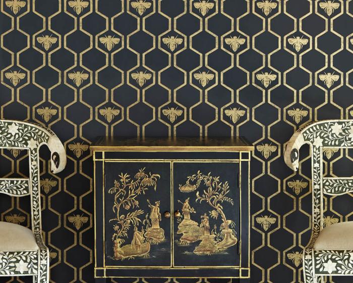 Barneby Gates Honey Bees in Charcoal/Gold Wallpaper BG0700201