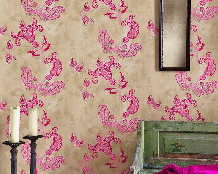 Barneby Gates Paisley in Hot Pink On Tea Stain Wallpaper BG0700201