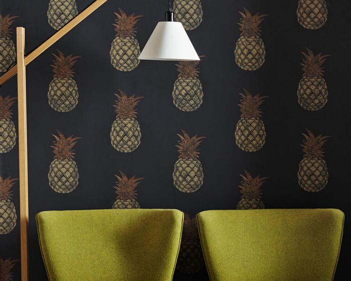 Barneby Gates Pineapple in Charcoal/Gold Wallpaper BG1200202