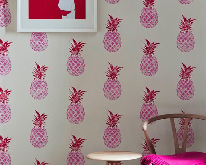 Barneby Gates Pineapple in Pink/Red on Cream Wallpaper BG1200201