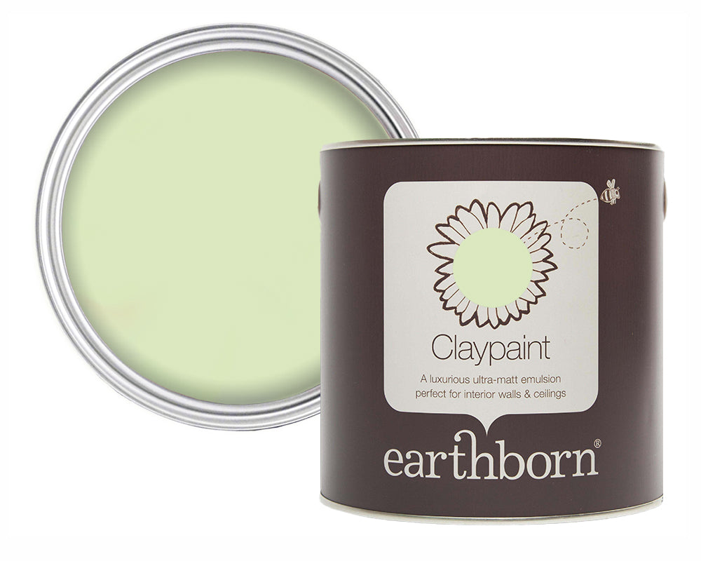 Earthborn Poppet can with open lid showing light green paint on a white background