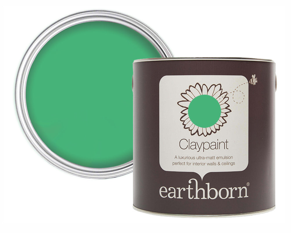 Earthborn Riverbank can with green paint inside on a white background