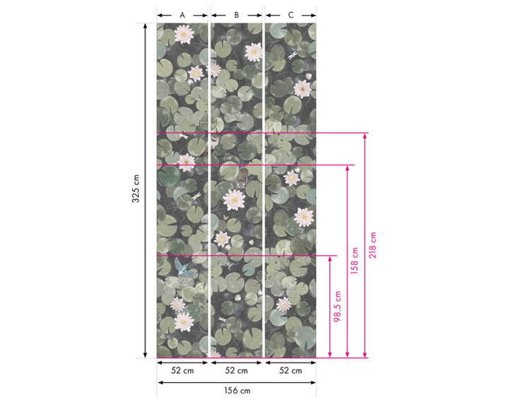 Measurement chart of Little Greene Lily Pads Mural Wallpaper