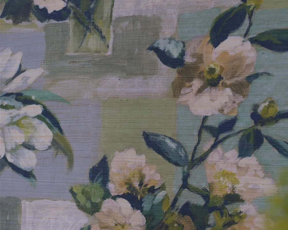 Close up of Designers Guild Celadon Vase Wallpaper - Grasscloth