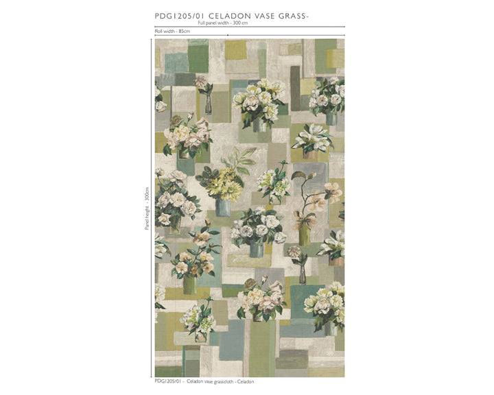 Designers Guild Celadon Vase Wallpaper - Grasscloth - size chart