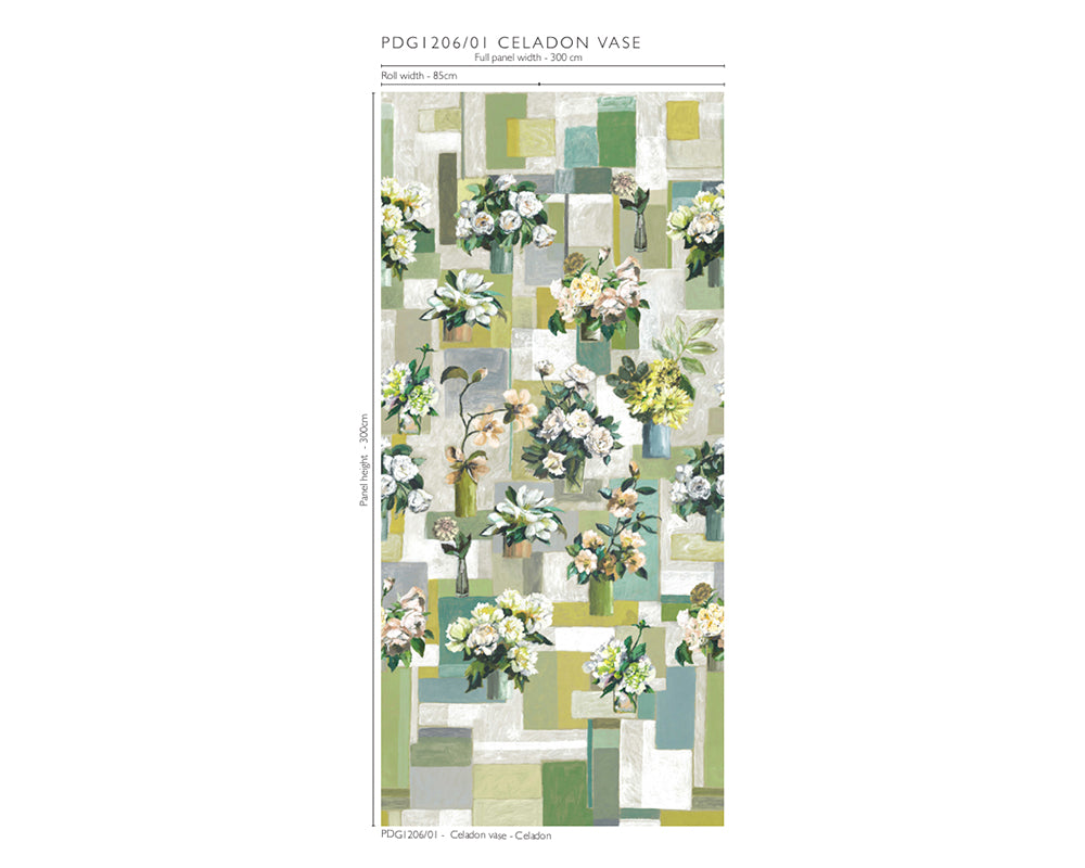 Designers Guild Celadon Vase Wallpaper size chart