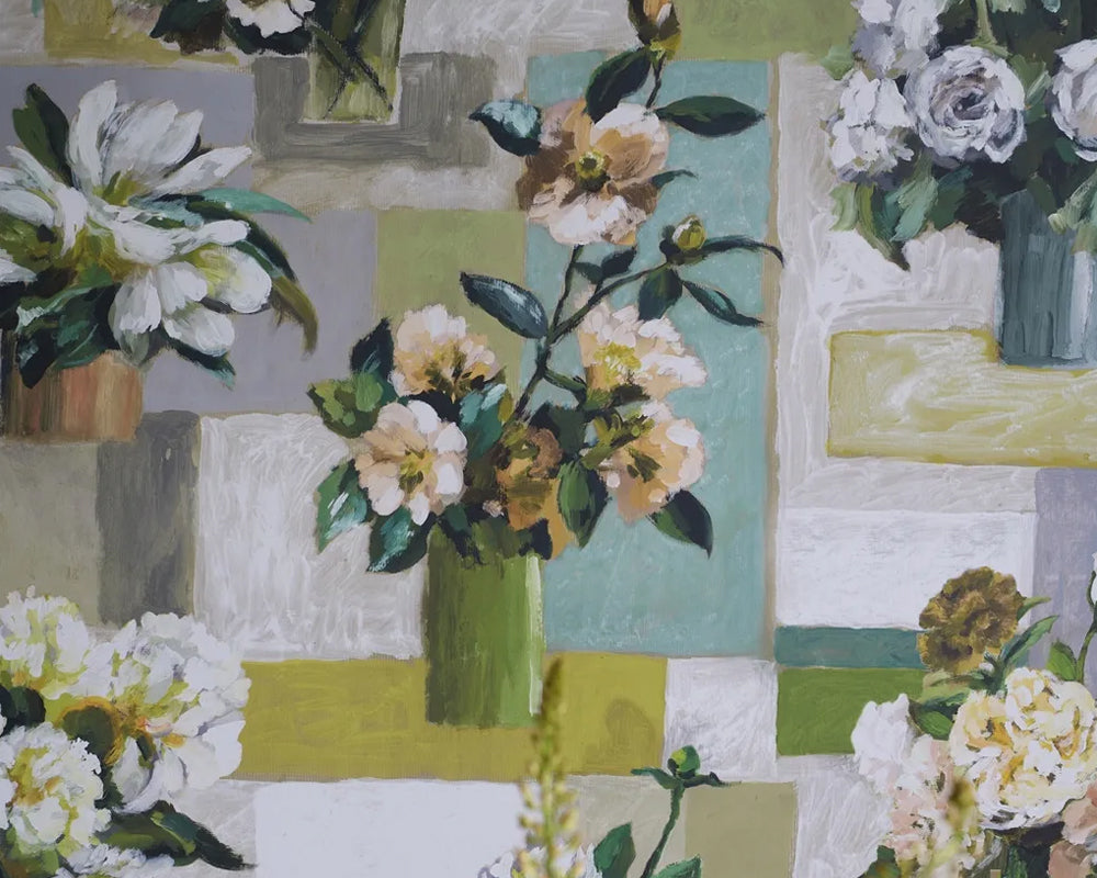 Designers Guild Celadon Vase Wallpaper close up