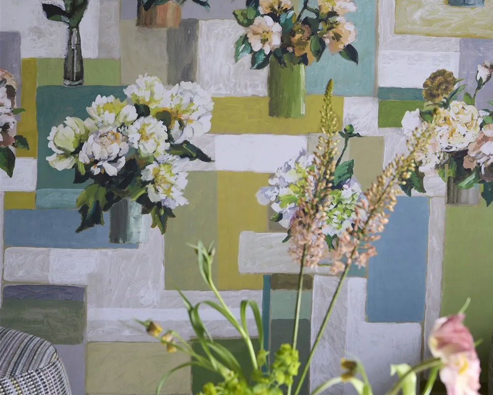 Designers Guild Celadon Vase Wallpaper close up