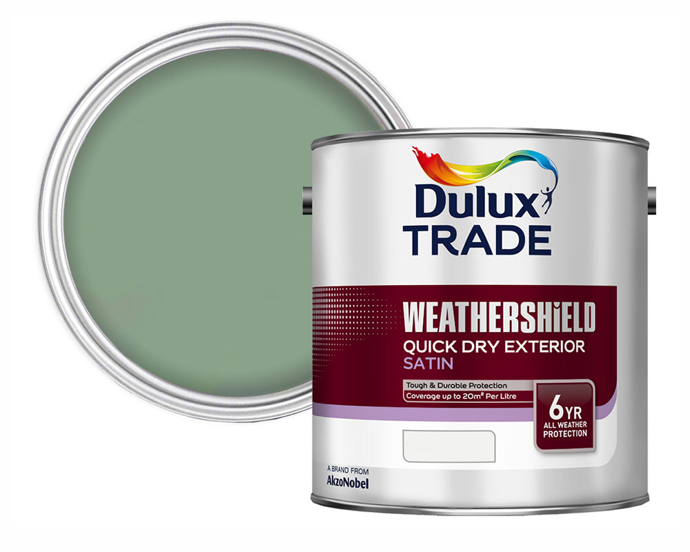 Dulux Trade Weathershield Quick Dry Exterior Satin Paint - Fresh Sage - 2.5 Litre - Outlet