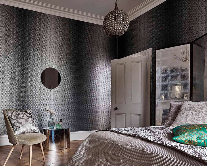 Harlequin Eminence Wallpaper in a bedroom