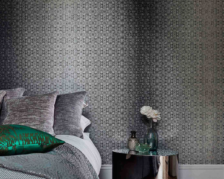 Harlequin Eminence Wallpaper in a bedroom