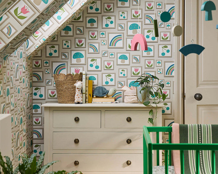 Little Greene Balance Wallpaper in Portland Stone in a nursery