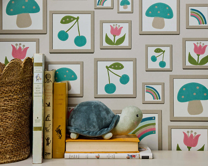 Little Greene Balance Wallpaper in Portland Stone in a nursery close up
