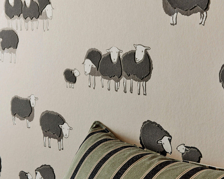 Little Greene Nip & Lassie Wallpaper in Slaked Lime Dark in a hallway close up