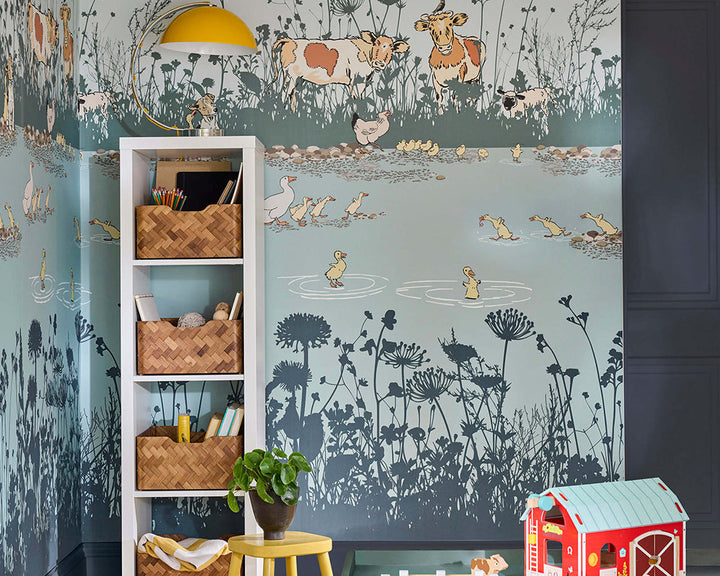 Little Greene Riverside Capers Wallpaper in Moo in a kid's bedroom