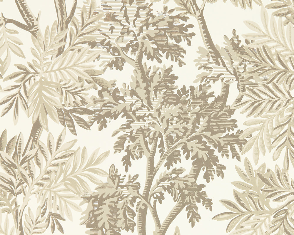 Sanderson Tapestry Trees Wallpaper in Raw Chocolate/Slip