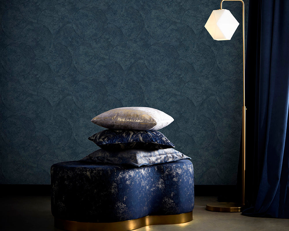 Clarke & Clarke Silvan Wallpaper in Midnight in a living space