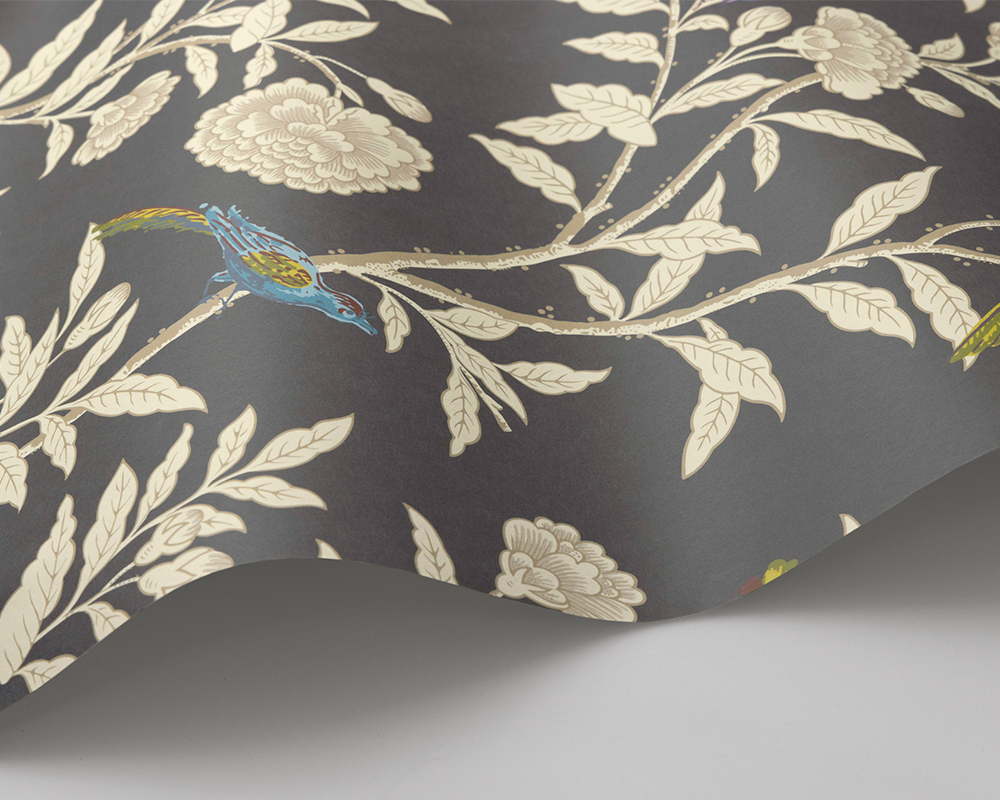 Cole & Son Roseberry with Birds Wave in Soft Charcoal