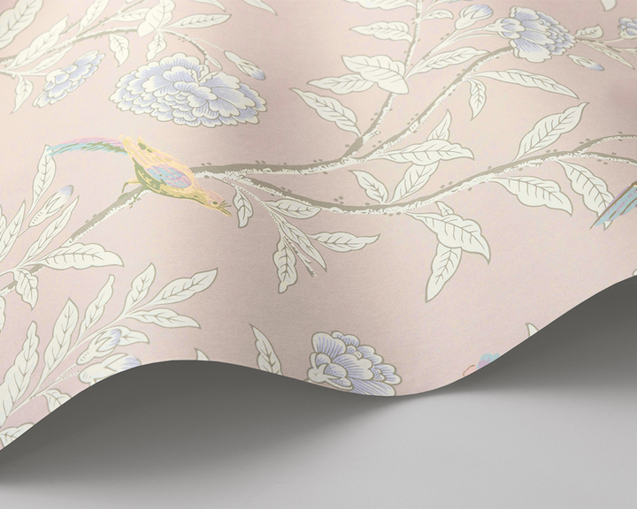 Cole & Son Roseberry with Birds Wave in Shell Pink