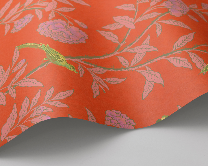 Cole & Son Roseberry with Birds Wave in Vermillion