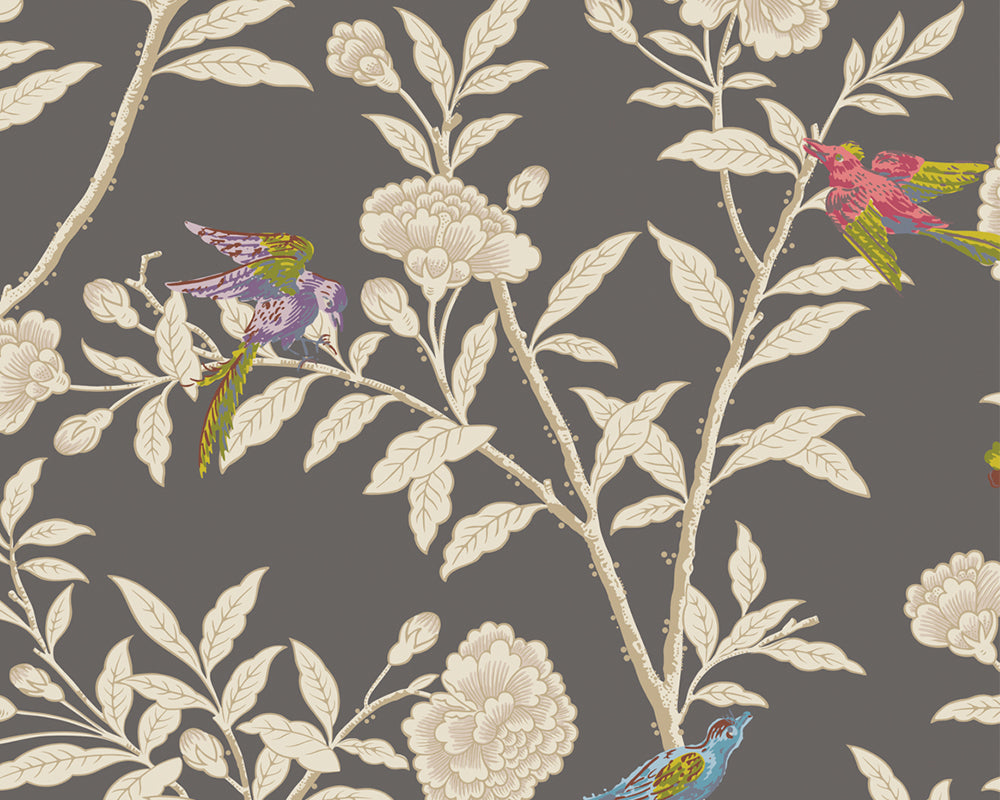 Cole & Son Roseberry with Birds in Soft Charcoal