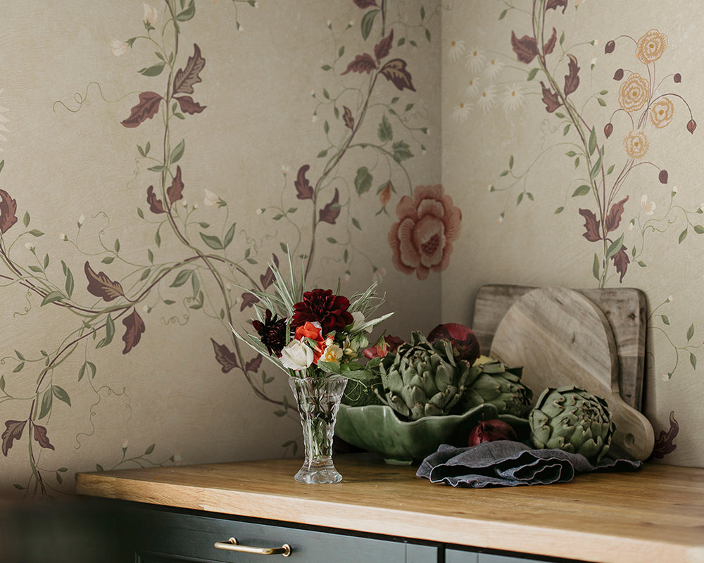 Sandberg Inger Mural Wallpaper in a kitchen