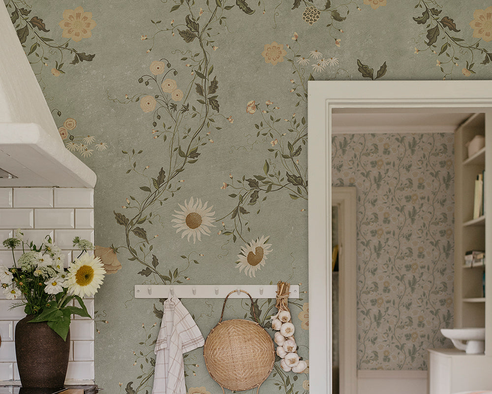 Sandberg Inger Mural Wallpaper in a kitchen