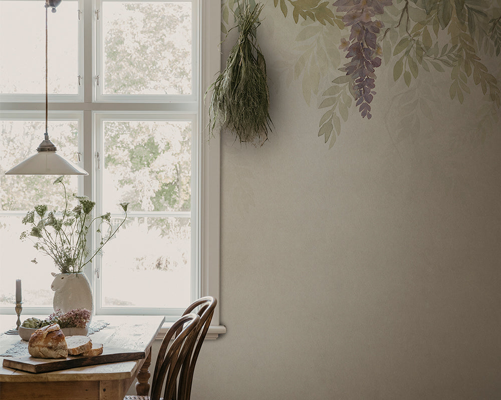 Sandberg Wisteria Mural Wallpaper in a kitchen