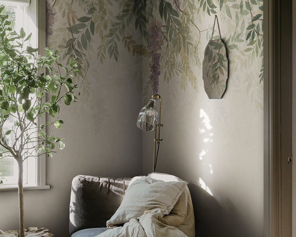 Sandberg Wisteria Mural Wallpaper in a living room
