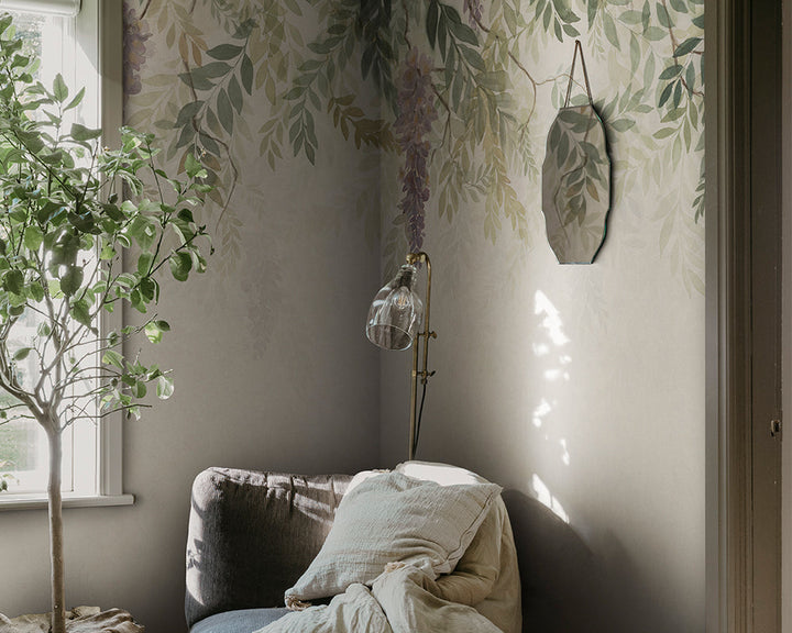 Sandberg Wisteria Mural Wallpaper in a living room