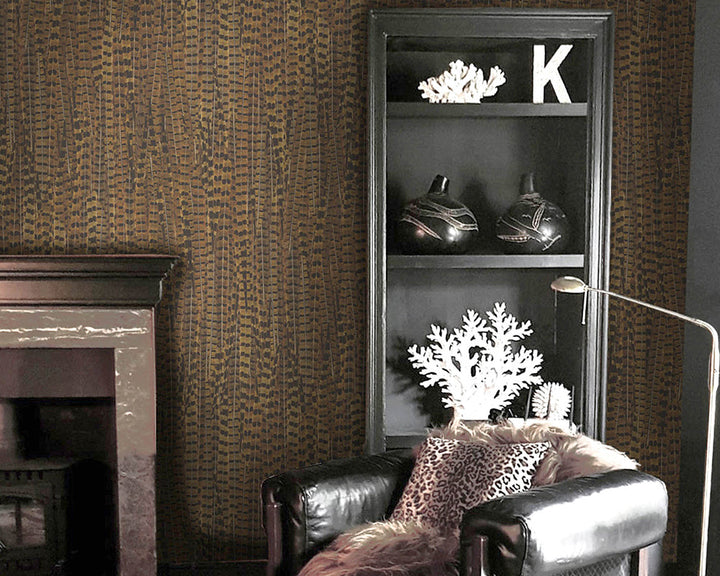 Woodchip & Magnolia Pheasant Wallpaper in a living room
