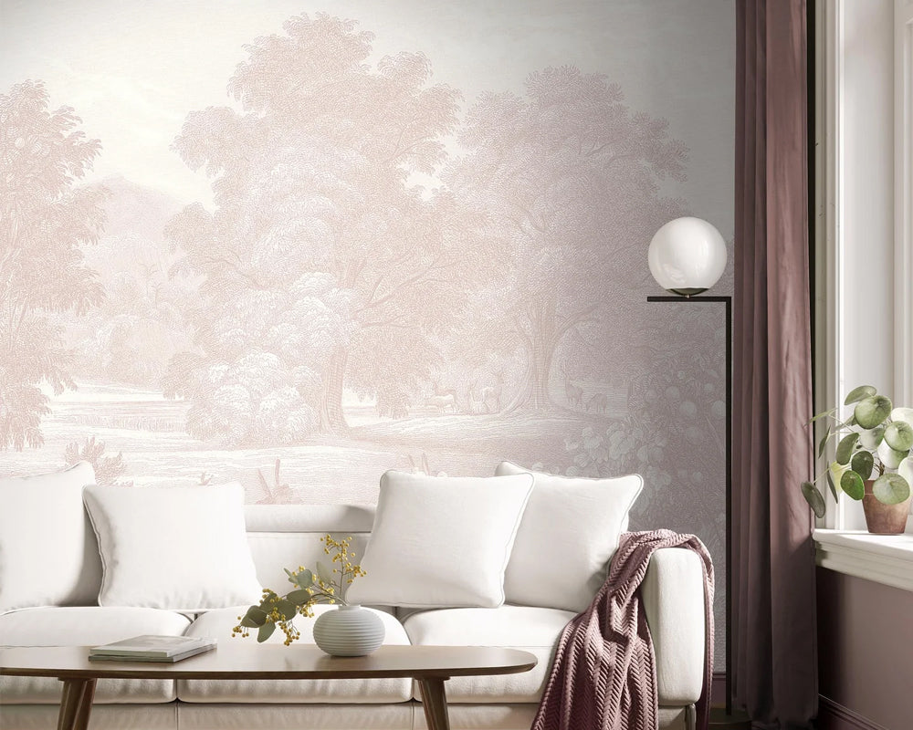 Woodchip & Magnolia Land of Milk and Honey Mural Wallpaper in a living room