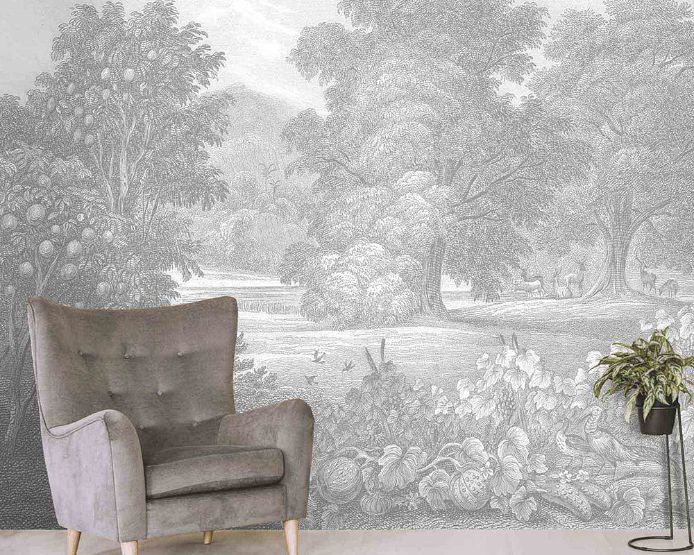 Woodchip & Magnolia Land of Milk and Honey Mural Wallpaper in a living room
