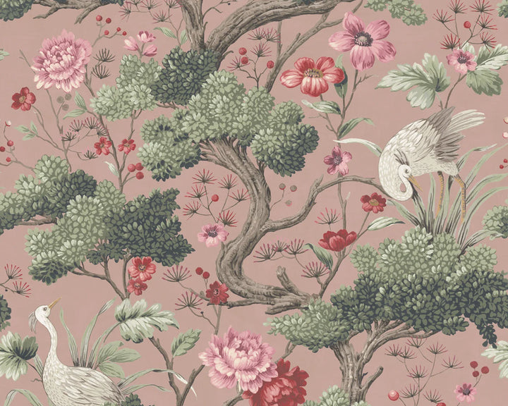 Woodchip & Magnolia Crane Bird Wallpaper in Vintage Pink