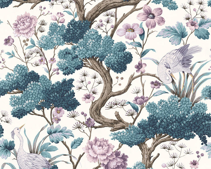 Woodchip & Magnolia Crane Bird Wallpaper
