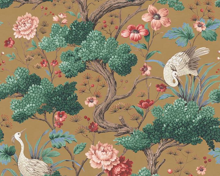 Woodchip & Magnolia Crane Bird Wallpaper