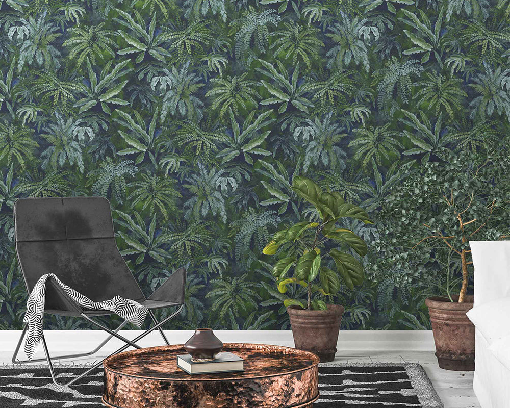 Woodchip & Magnolia Fern Wallpaper in a living room