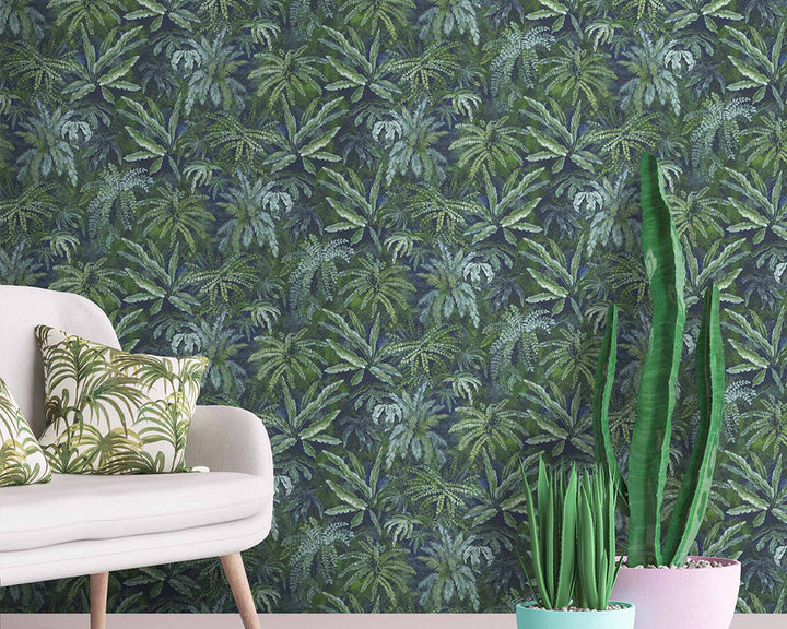 Woodchip & Magnolia Fern Wallpaper in a living room