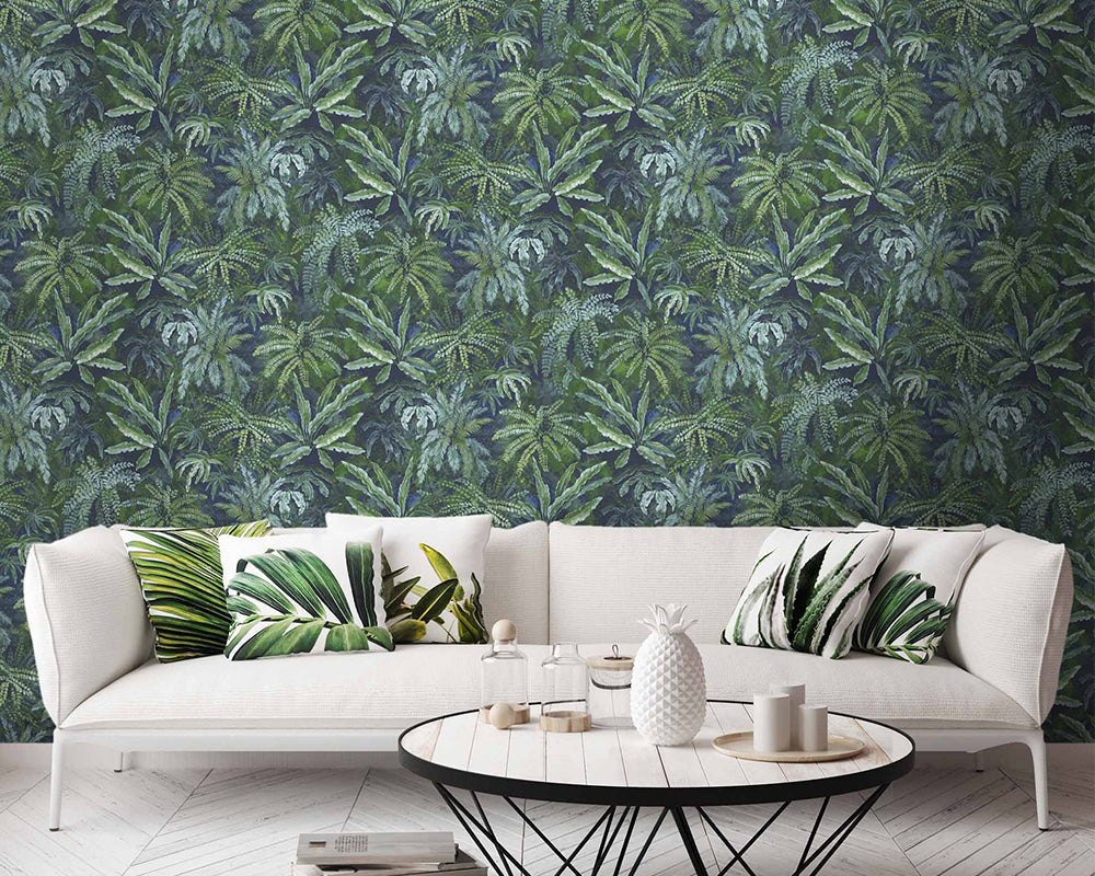 Woodchip & Magnolia Fern Wallpaper in a living room