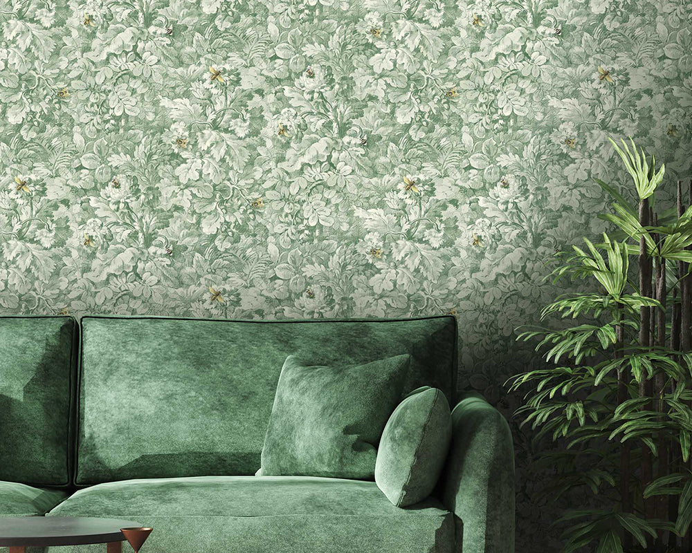 Woodchip & Magnolia Busy Bee Wallpaper in a living room