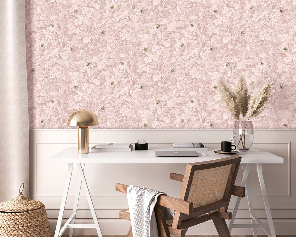 Woodchip & Magnolia Busy Bee Wallpaper in a home office