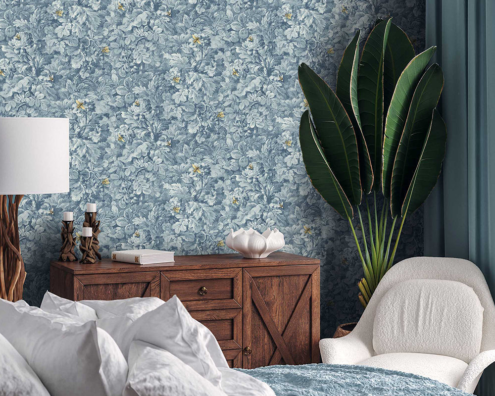 Woodchip & Magnolia Busy Bee Wallpaper in a bedroom