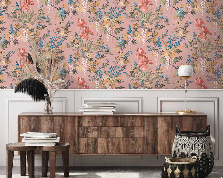 Woodchip & Magnolia Hestia Wallpaper in a hallway